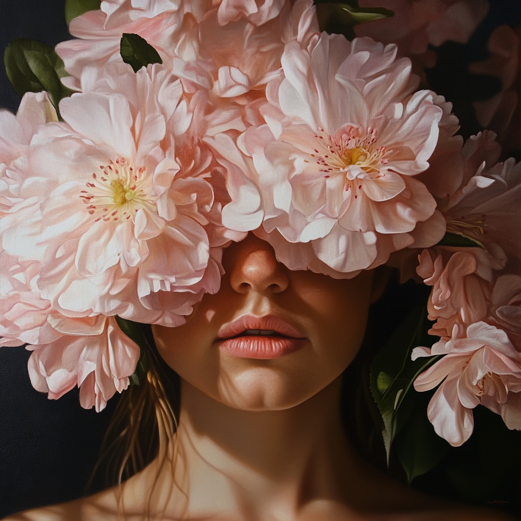 روان سالم که با گلهای زیبا روی سر و چشمان دختر جوان نشان داده شده است