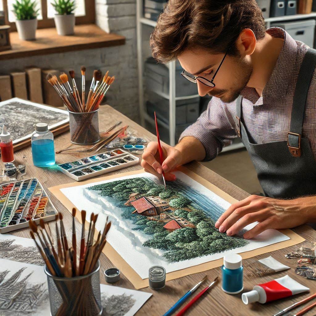 کمال گرایی یک جوان که تنبلی و سهل انگاری را کنار گذاشته و در حال نقاشی و طراحی