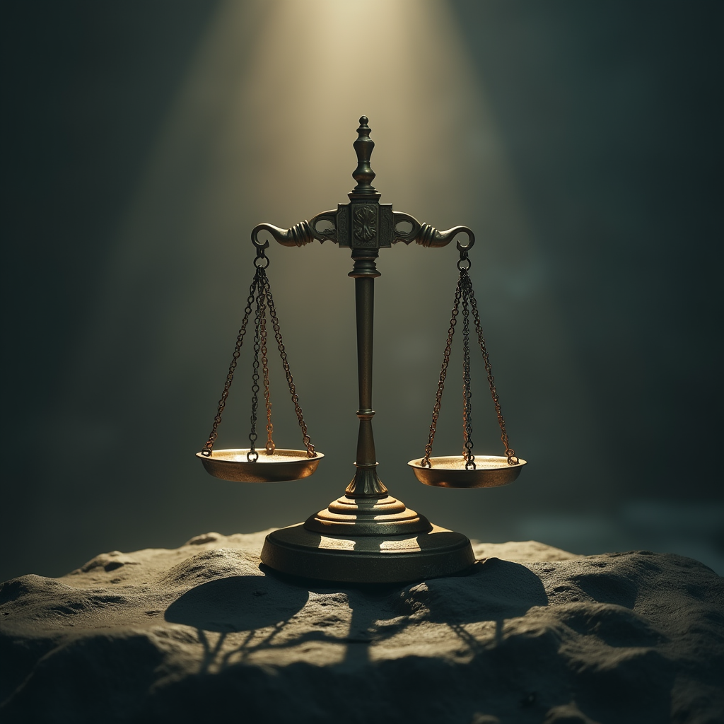 ترازویی که روی شن ها قرار دارد و نشان از تعادل در تصمیم گیری دارد