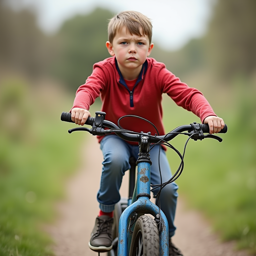 پسربچه جوان سوار بر دوچرخه در طبیعت