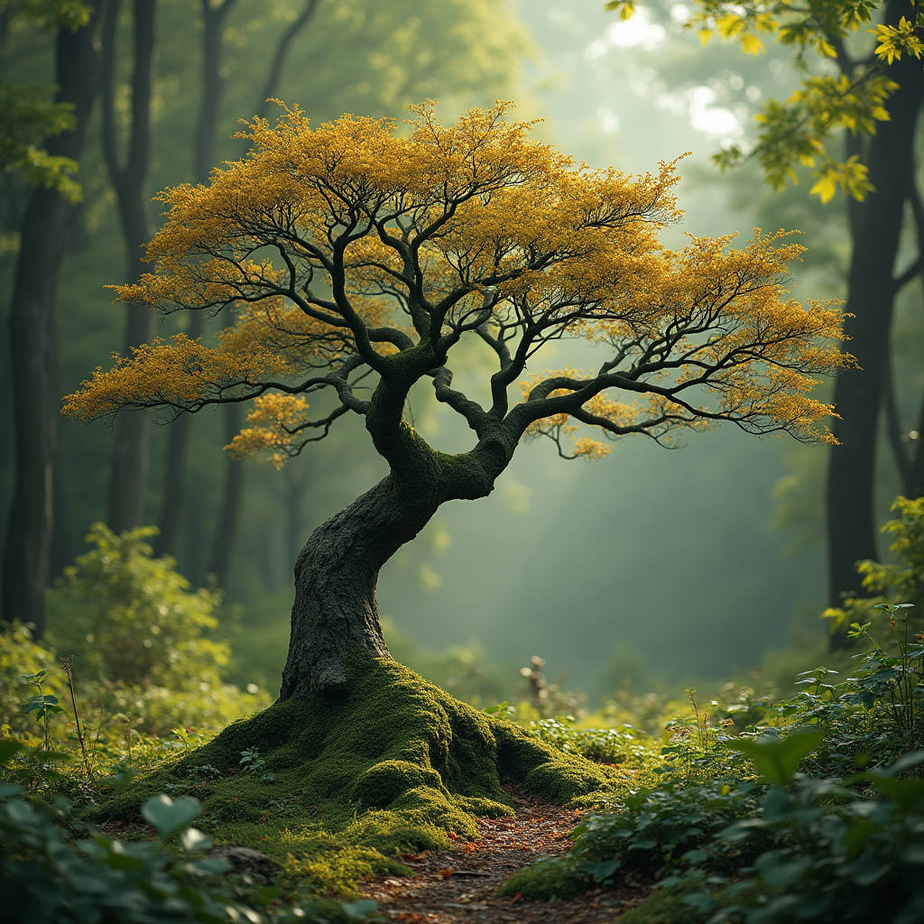 درختی که در میان درختان جنگل برگهایش زرد و بی رمق شده به نشانه حسادت