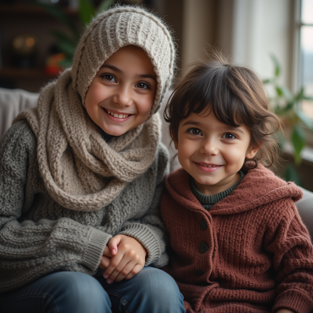 خواهر و برادر با لباس های گرم در کنار یکدیگر