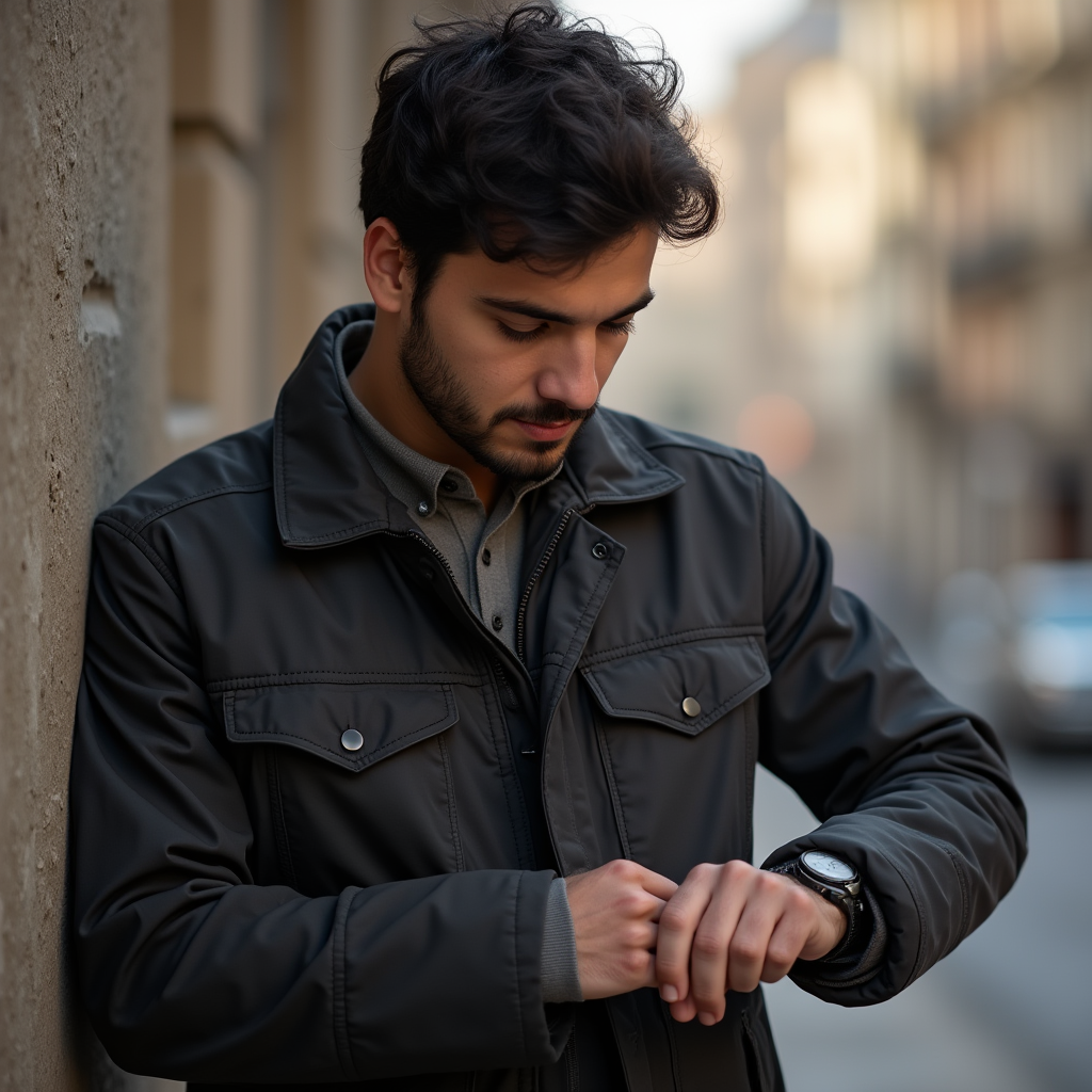 جوان ایرانی در حال نگاه به ساعت خودش