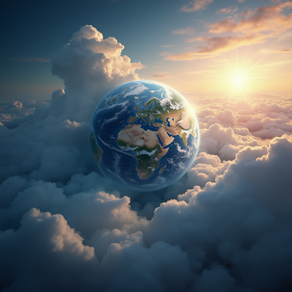 کره زمین در میان ابرهای زیبا به نشانه حمایت اجتماعی در بحران های جهانی