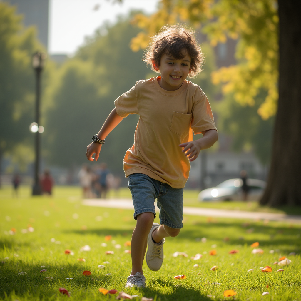 نوجوان شاد در حال دویدن وبازی در پارک و ارتباط با نوجوانان دیگر