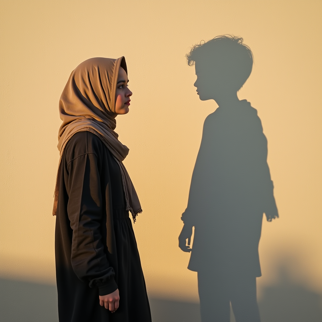 نوجوان ایرانی ایستاده مقابل دیوار، سایهای متفاوت از جنس یا حالات احساسیاش روی دیوار افتاده، نگاه متفکرانه به هویت جنسی خودش