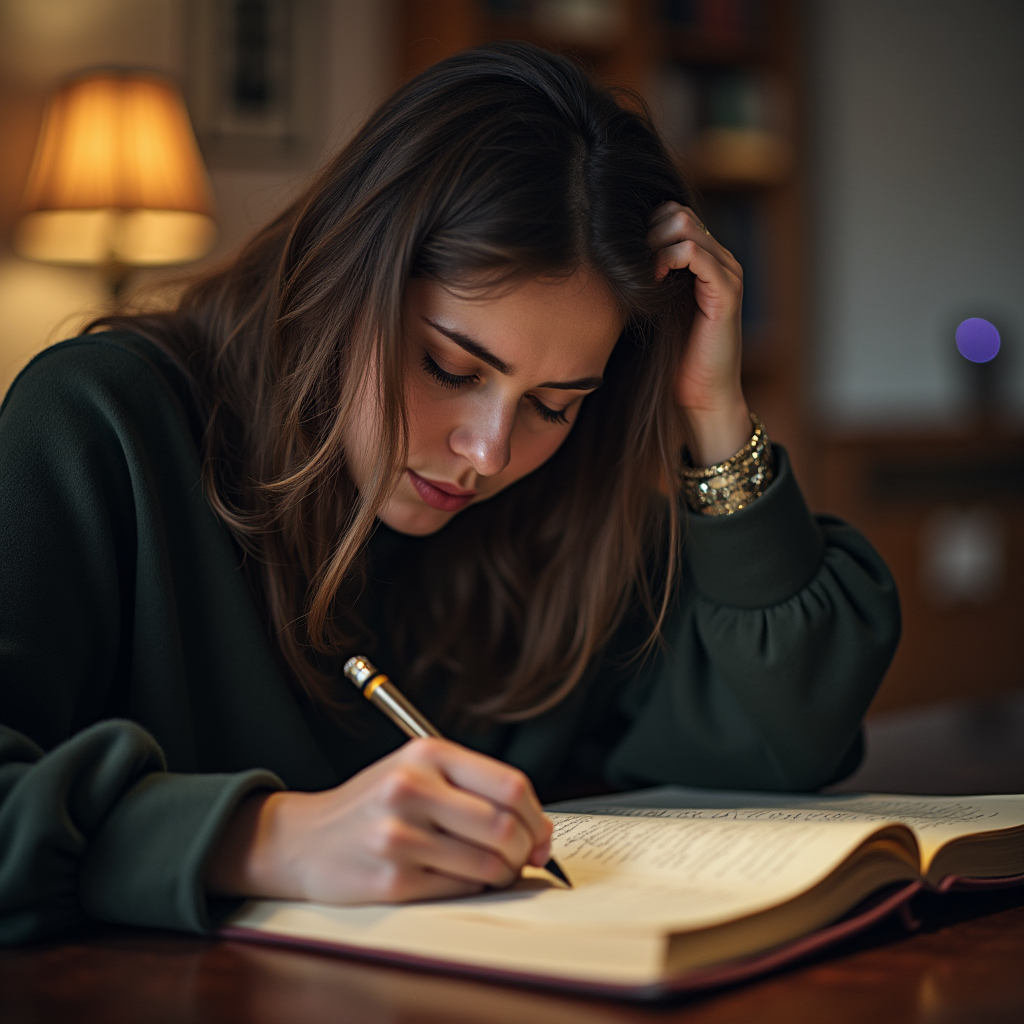 فردی که در حال نوشتن در یک دفترچه یادداشت برای پردازش احساسات و بحرانهای شخصی خود است