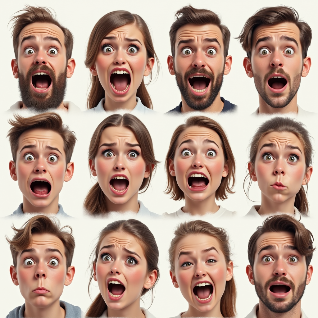 چند چهره زن و مرد با احساسات مختلف مثل شادی، خشم، غم و تعجب برای نشان ذادن تفاوت های زن و مرد