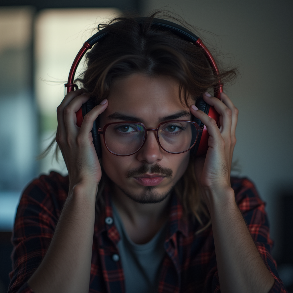 فردی با هدفون در گوش، غرق در دنیای خودش، حس بیتوجهی به اجتماع